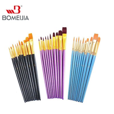 10Pcs/bag Watercolor Gouache Paint Brushes Different Shape Round Pointed Tip Nylon Hair Painting Brush Set Art Supplies