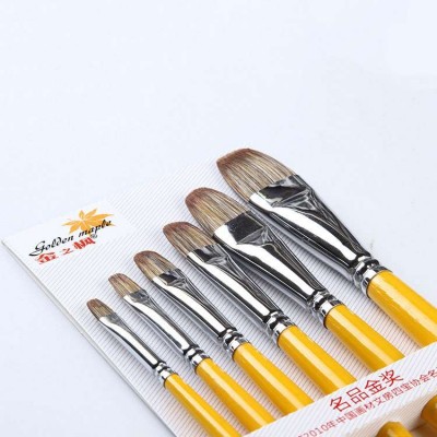 Factory Art Supplies 6 Pcs/Set Arts Brush Wood Handle Durable Smooth Nylon Hair Oil Painting Watercolor Paint Artist Brush