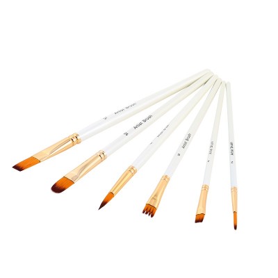 6Pcs Set Nylon Hair Paint Brush Set Wooden Handle for Acrylic Watercolor Oil Painting Brush Pen Set 4 Styles Art Supplies