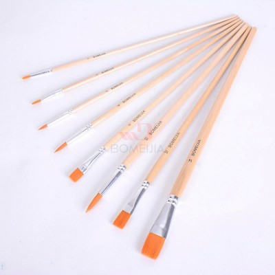 BOMEIJIA A0372 8pieces Long Wood Stock Nylon Hair Material Professional Artist Paint Brushes Sets for Watercolor Oil Wholesale